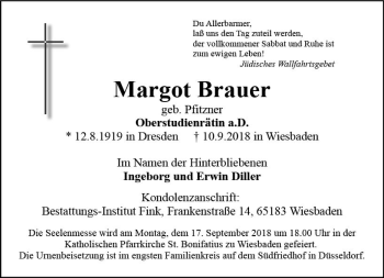 Traueranzeige von Margot Brauer von vrm-trauer