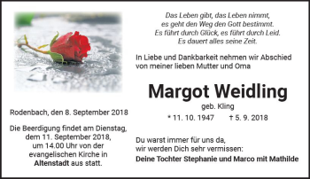Traueranzeige von Margot Weidling von  Kreisanzeiger