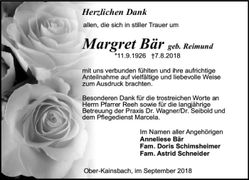 Traueranzeige von Margret Bär von vrm-trauer