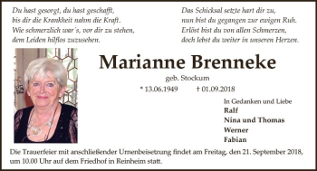 Traueranzeige von Marianne Brenneke von vrm-trauer