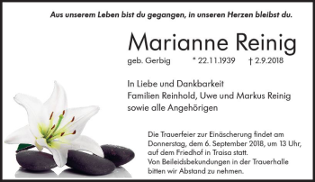 Traueranzeige von Marianne Reinig von vrm-trauer