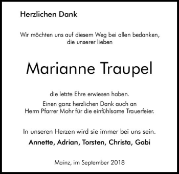 Traueranzeige von Marianne Traupel von vrm-trauer