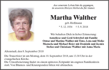Traueranzeige von Martha Walther von  Kreisanzeiger