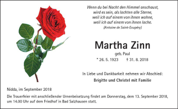 Traueranzeige von Martha Zinn von  Kreisanzeiger