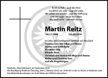 Traueranzeige von Martin Reitz von  Gießener Anzeiger
