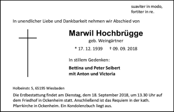 Traueranzeige von Marwil Hochbrügge von vrm-trauer