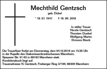 Traueranzeige von Mechthild Gentzsch von vrm-trauer