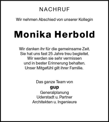 Traueranzeige von Monika Herbold von vrm-trauer