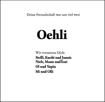 Traueranzeige von Oehli  von vrm-trauer