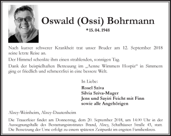 Traueranzeige von Oswald Bohrmann von vrm-trauer