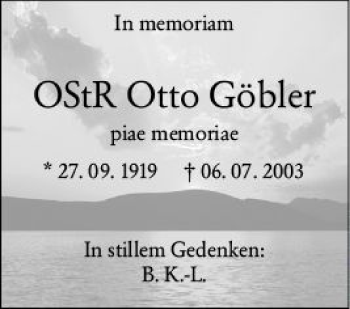 Traueranzeige von Otto Göbler von vrm-trauer