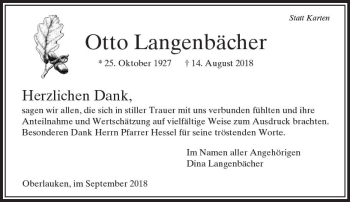 Traueranzeige von Otto Langenbächer von  Usinger Anzeiger
