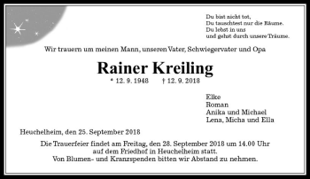 Traueranzeige von Rainer Kreiling von  Gießener Anzeiger