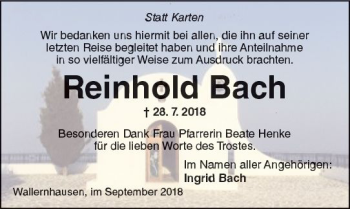 Traueranzeige von Reinhold Bach von  Kreisanzeiger