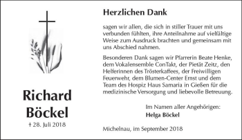 Traueranzeige von Richard Böckel von  Kreisanzeiger