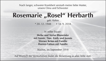 Traueranzeige von Rosemarie Rosel Herbarth von  Kreisanzeiger