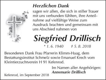 Traueranzeige von Siegfried Drillisch von  Kreisanzeiger