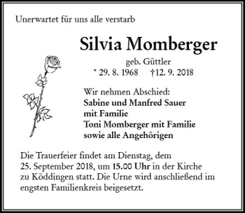 Traueranzeige von Silvia Momberger von VRM Trauer
