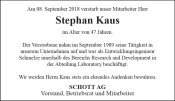 Traueranzeige von Stephan Kaus von vrm-trauer