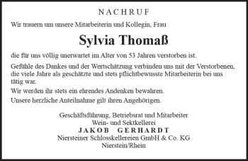 Traueranzeige von Sylvia Thomaß von vrm-trauer