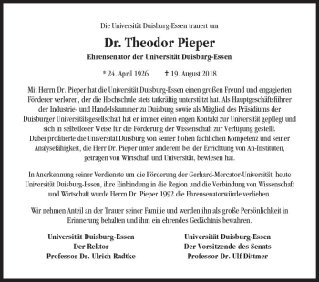 Traueranzeige von Theodor Pieper von vrm-trauer