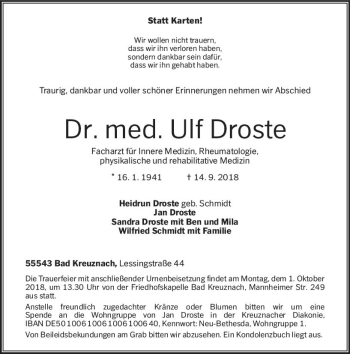 Traueranzeige von Ulf Droste von vrm-trauer