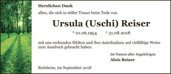Traueranzeige von Ursula  Reiser von vrm-trauer