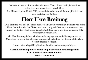 Traueranzeige von Uwe Breitung von VRM Trauer