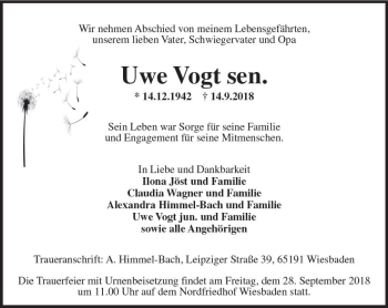 Traueranzeige von Uwe Vogt von vrm-trauer