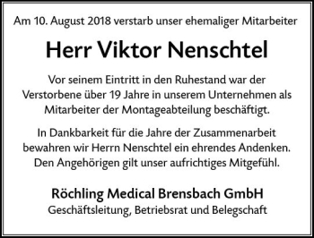 Traueranzeige von Viktor Nenschtel von vrm-trauer