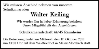 Traueranzeige von Walter Keiling von vrm-trauer