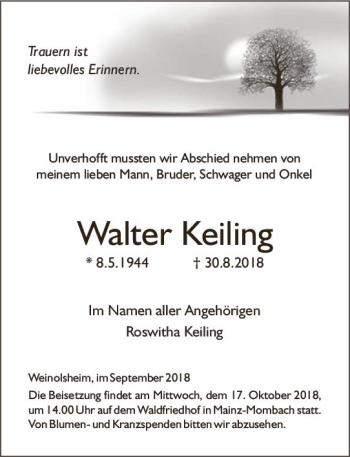 Traueranzeige von Walter Keiling von vrm-trauer