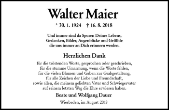 Traueranzeige von Walter Maier von vrm-trauer