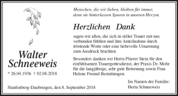 Traueranzeige von Walter Schneeweis von  Gießener Anzeiger
