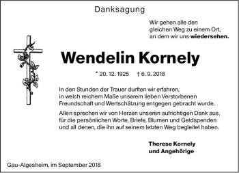 Traueranzeige von Wendelin Kornely von vrm-trauer
