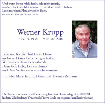 Traueranzeige von Werner Krupp von vrm-trauer
