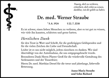 Traueranzeige von Werner Straube von vrm-trauer