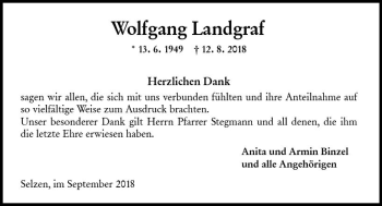Traueranzeige von Wolfgang Landgraf von vrm-trauer