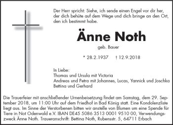 Traueranzeige von Änne Noth von vrm-trauer