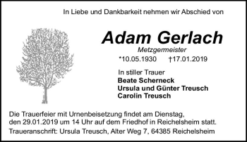 Traueranzeige von Adam Gerlach von vrm-trauer