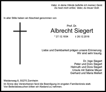 Traueranzeige von Albrecht Siegert von vrm-trauer