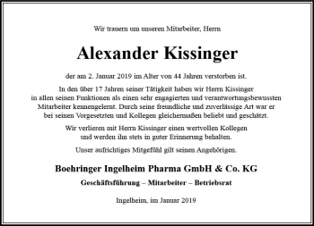 Traueranzeige von Alexander Kissinger von vrm-trauer