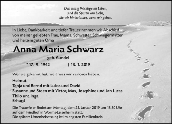 Traueranzeige von Anna Maria Schwarz von vrm-trauer