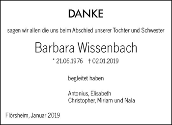 Traueranzeige von Barbara Wissenbach von vrm-trauer