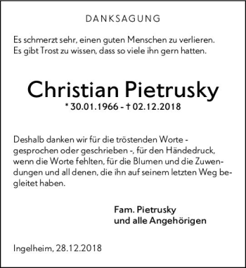 Traueranzeige von Christian Pietrusky von vrm-trauer