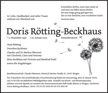 Traueranzeige von Doris Rötting-Beckhaus von vrm-trauer