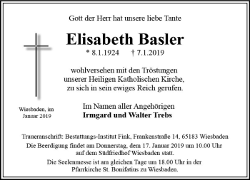 Traueranzeige von Elisabeth Basler von vrm-trauer
