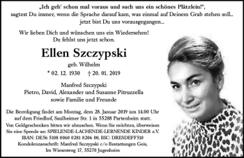 Traueranzeige von Ellen Szczypski von vrm-trauer