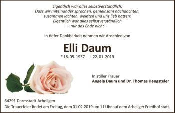 Traueranzeige von Elli Daum von vrm-trauer