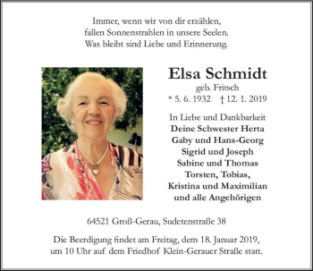Traueranzeige von Elsa Schmidt von vrm-trauer